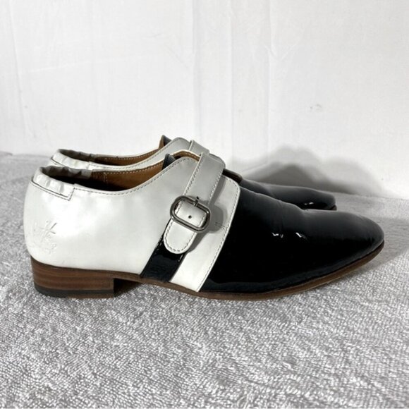 John Fluevog Two Tone Blk & Wht Patent Leather The Gateways Johnston Monkstrap 8 - Picture 1 of 15